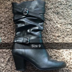 Mid Calf Black Leather Boots